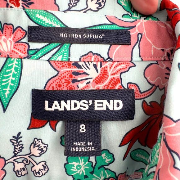 Lands' End Lotus Floral Button Down Shirt Womens Size 8‎ Cottagecore 3/4 Sleeve - Picture 6 of 10